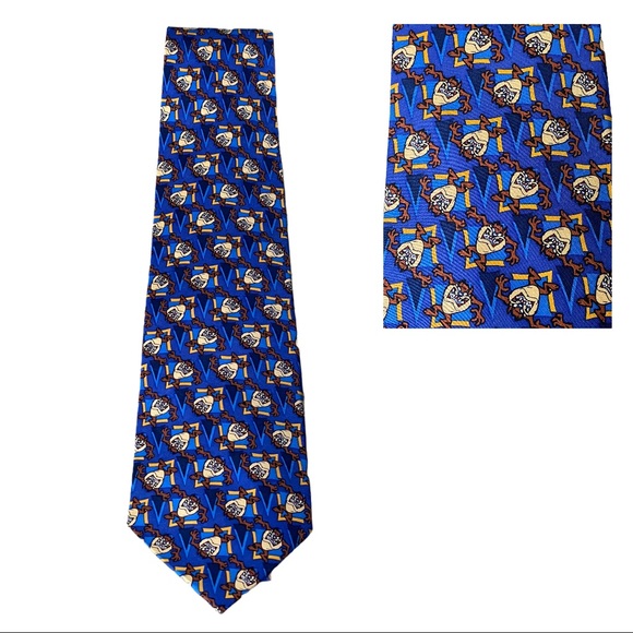 Silk tie Looney Tunes Taz Pattetn Tie 1997 SILK “Novelty” necktie 90s - Picture 5 of 5